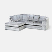 Crystal Crushed Velvet 4-Seater Corner Sofa (Left Side) Luxury L-Shaped Sofa with Memory Foam Cushions