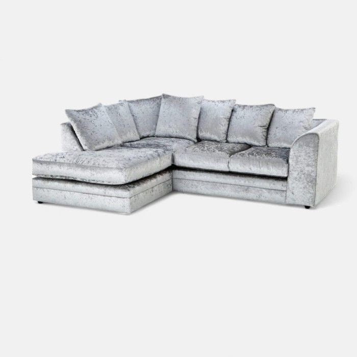 Crystal Crushed Velvet 4-Seater Corner Sofa (Left Side) Luxury L-Shaped Sofa with Memory Foam Cushions