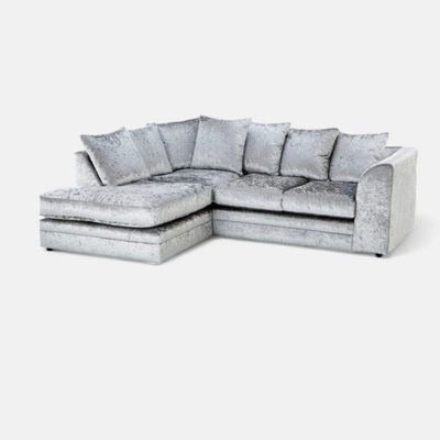 Crystal Crushed Velvet 4-Seater Corner Sofa (Left Side) Luxury L-Shaped Sofa with Memory Foam Cushions