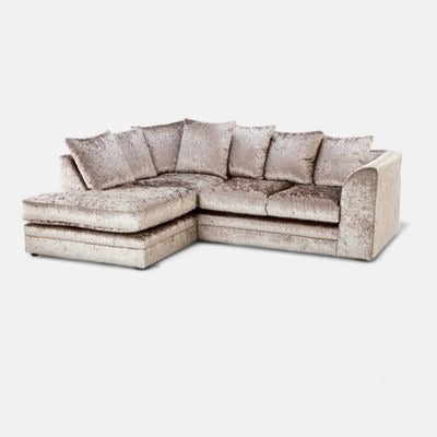 Crystal Crushed Velvet 4-Seater Corner Sofa (Left Side) Luxury L-Shaped Sofa with Memory Foam Cushions
