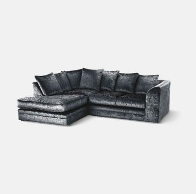 Crystal Crushed Velvet 4-Seater Corner Sofa (Left Side) Luxury L-Shaped Sofa with Memory Foam Cushions