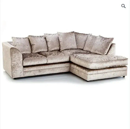Crystal Crushed Velvet 4-Seater Corner Sofa – Ultimate Comfort & Luxury Right-Hand Design