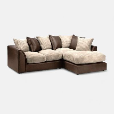 Danny L-Shape Jumbo Cord 4-Seater Corner Sofa (Right Side)  Modern Fabric & PU Leather Design