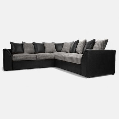 Danny Jumbo Cord 5-Seater Corner Sofa Luxury Fabric & PU Leather Design with Foam Seats