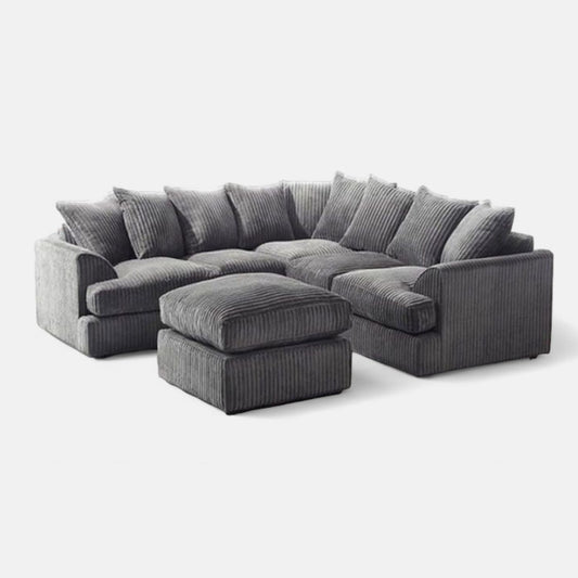 Manny Jumbo Cord 5-Seater Corner Sofa Luxury 3+2 Seater Set with Memory Foam Cushions