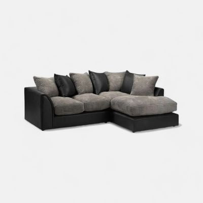 Danny L-Shape Jumbo Cord 4-Seater Corner Sofa (Right Side)  Modern Fabric & PU Leather Design