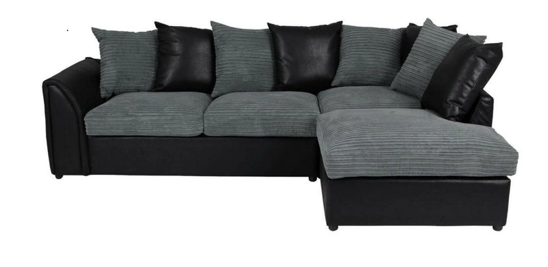 Danny L-Shape Jumbo Cord 4-Seater Corner Sofa (Right Side)  Modern Fabric & PU Leather Design