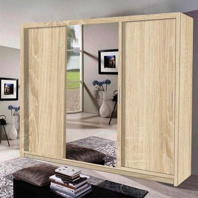 Modern Wardrobe with 3 Full-Length Mirrors & LED Lighting Option