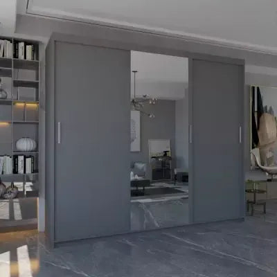 Modern Wardrobe with 3 Full-Length Mirrors & LED Lighting Option