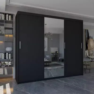 Modern Wardrobe with 3 Full-Length Mirrors & LED Lighting Option