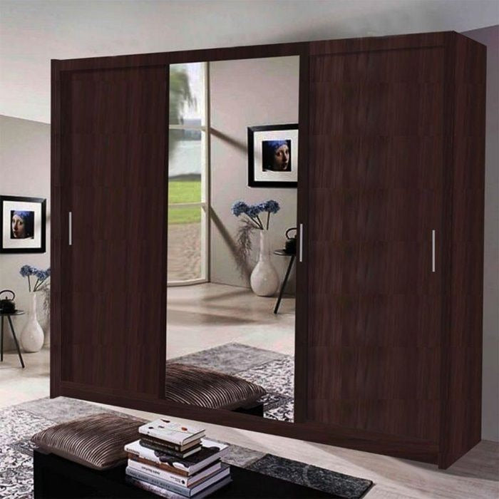 Modern Wardrobe with 3 Full-Length Mirrors & LED Lighting Option