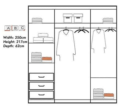 Modern Wardrobe with 3 Full-Length Mirrors & LED Lighting Option