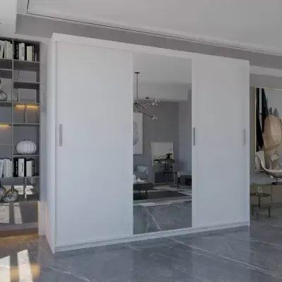 Modern Wardrobe with 3 Full-Length Mirrors & LED Lighting Option