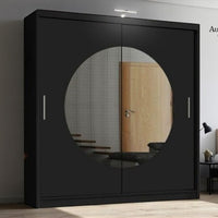 Moon Mirror Sliding Wardrobe Unique Round Design with Optional LED Lighting