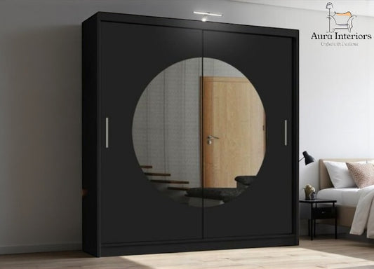 Moon Mirror Sliding Wardrobe Unique Round Design with Optional LED Lighting