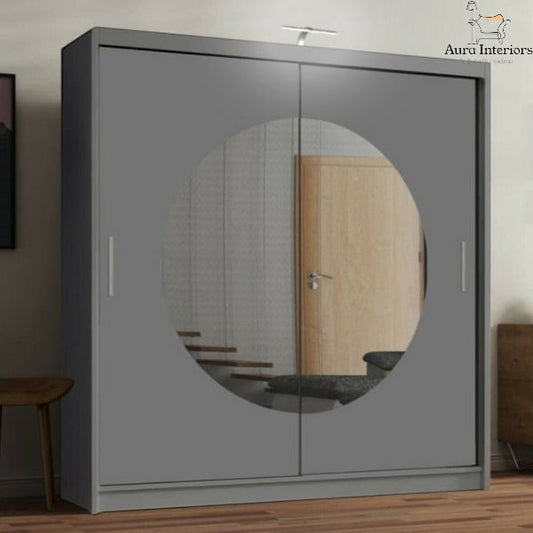Moon Mirror Sliding Wardrobe Unique Round Design with Optional LED Lighting