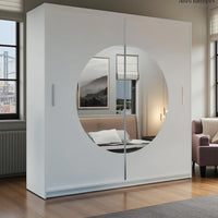 Moon Mirror Sliding Wardrobe Unique Round Design with Optional LED Lighting