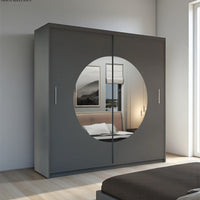 Moon Mirror Sliding Wardrobe Unique Round Design with Optional LED Lighting