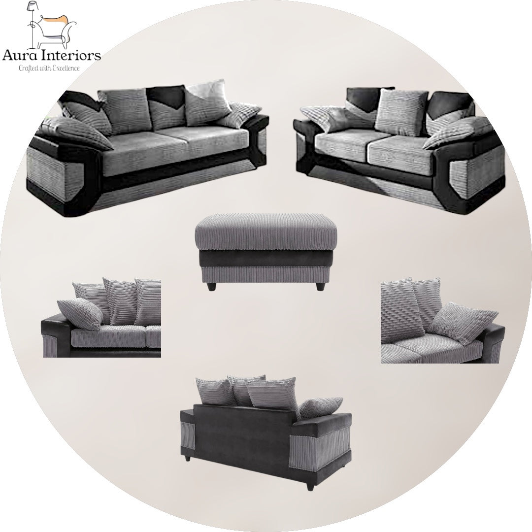 Luxury 3+2 Seater Sofa Set - Dino Faux Leather with Water-Resistant Fabric & Chrome Feet