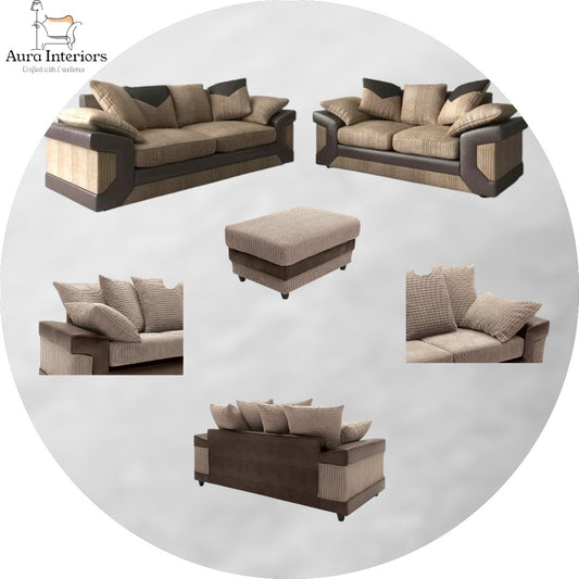 Luxury 3+2 Seater Sofa Set - Dino Faux Leather with Water-Resistant Fabric & Chrome Feet