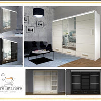 Sycylia High Gloss Wardrobe White Modern Sliding Door Storage with LED Lighting Option