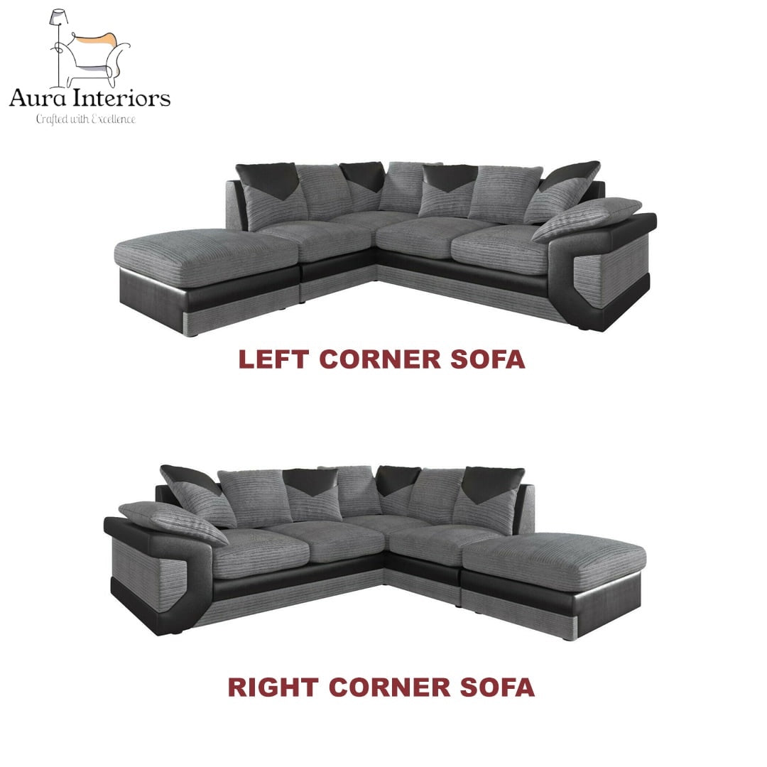 Dino Jumbo Cord Corner Sofa with Footstool Luxury 5-Seater with Washable Covers