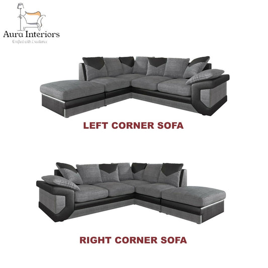 Dino Jumbo Cord Corner Sofa with Footstool Luxury 5-Seater with Washable Covers
