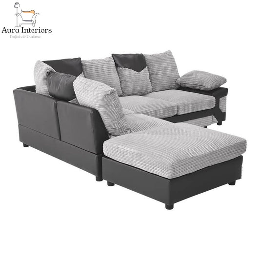 Dino Jumbo Cord Corner Sofa with Footstool Luxury 5-Seater with Washable Covers