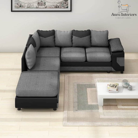 Dino Jumbo Cord Corner Sofa with Footstool Luxury 5-Seater with Washable Covers