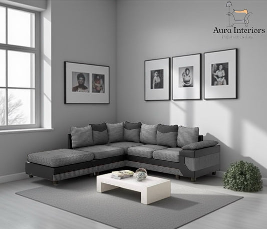Dino Jumbo Cord Corner Sofa with Footstool Luxury 5-Seater with Washable Covers