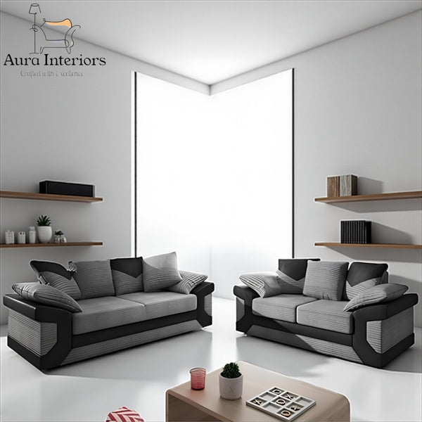 Luxury 3+2 Seater Sofa Set - Dino Faux Leather with Water-Resistant Fabric & Chrome Feet