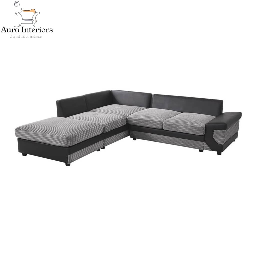 Dino Jumbo Cord Corner Sofa with Footstool Luxury 5-Seater with Washable Covers