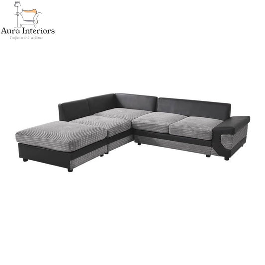 Dino Jumbo Cord Corner Sofa with Footstool Luxury 5-Seater with Washable Covers