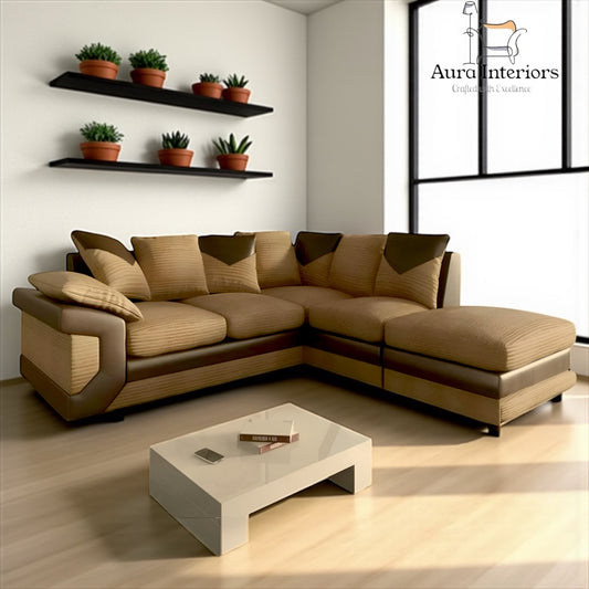 Dino Jumbo Cord Corner Sofa with Footstool Luxury 5-Seater with Washable Covers