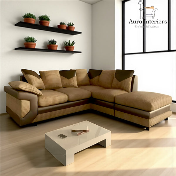 Dino Jumbo Cord Corner Sofa with Footstool Luxury 5-Seater with Washable Covers