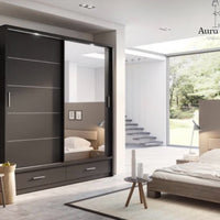 Sycylia High Gloss Wardrobe White Modern Sliding Door Storage with LED Lighting Option