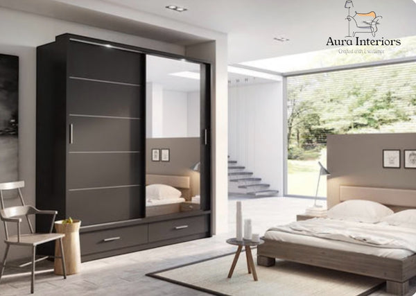 Sycylia High Gloss Wardrobe White Modern Sliding Door Storage with LED Lighting Option