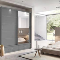Sycylia High Gloss Wardrobe White Modern Sliding Door Storage with LED Lighting Option