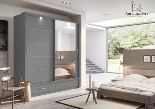 Sycylia High Gloss Wardrobe White Modern Sliding Door Storage with LED Lighting Option