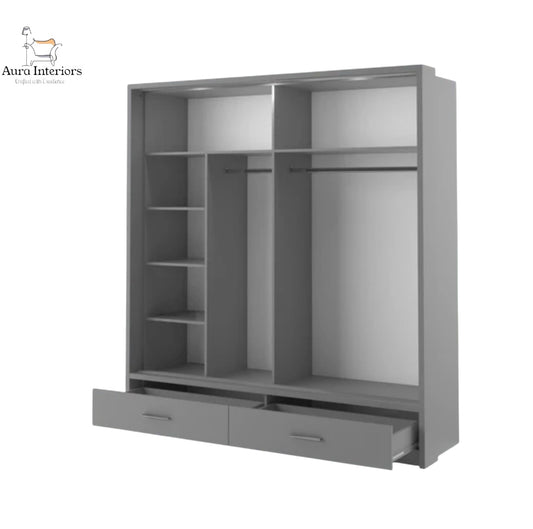 Sycylia High Gloss Wardrobe White Modern Sliding Door Storage with LED Lighting Option