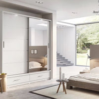 Sycylia High Gloss Wardrobe White Modern Sliding Door Storage with LED Lighting Option