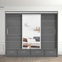 Sycylia High Gloss Wardrobe White Modern Sliding Door Storage with LED Lighting Option
