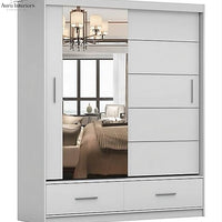 Sycylia High Gloss Wardrobe White Modern Sliding Door Storage with LED Lighting Option