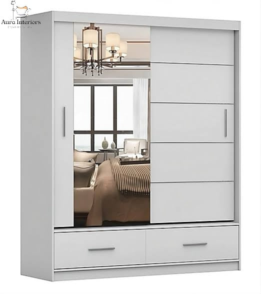Sycylia High Gloss Wardrobe White Modern Sliding Door Storage with LED Lighting Option