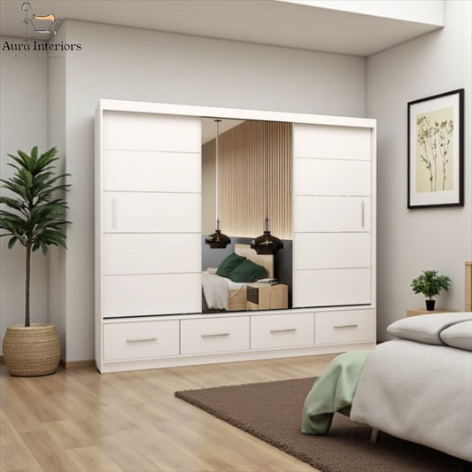 Sycylia High Gloss Wardrobe White Modern Sliding Door Storage with LED Lighting Option