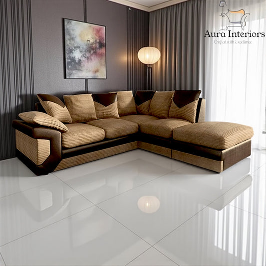 Dino Jumbo Cord Corner Sofa with Footstool Luxury 5-Seater with Washable Covers