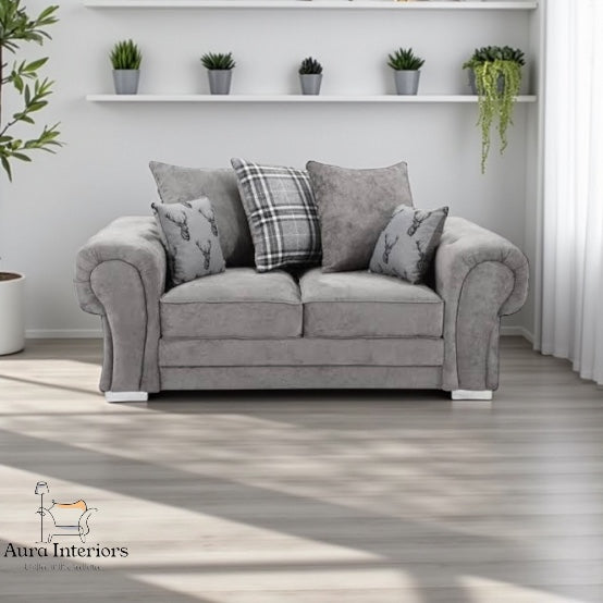 Verona 2 Seater Sofa - Luxurious Chenille Fabric with Classic Button-Tufted Scroll Arms & Chrome Legs