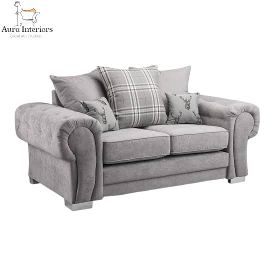 Verona 2 Seater Sofa - Luxurious Chenille Fabric with Classic Button-Tufted Scroll Arms & Chrome Legs