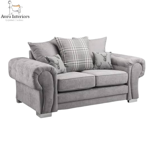 Verona 2 Seater Sofa - Luxurious Chenille Fabric with Classic Button-Tufted Scroll Arms & Chrome Legs