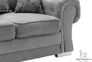 Verona 2 Seater Sofa - Luxurious Chenille Fabric with Classic Button-Tufted Scroll Arms & Chrome Legs